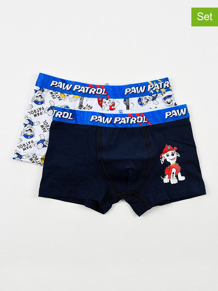 Disney Paw Patrol 2er-Set: Boxershorts "Paw Patrol" in Dunkelblau/ Weiß - 104/110