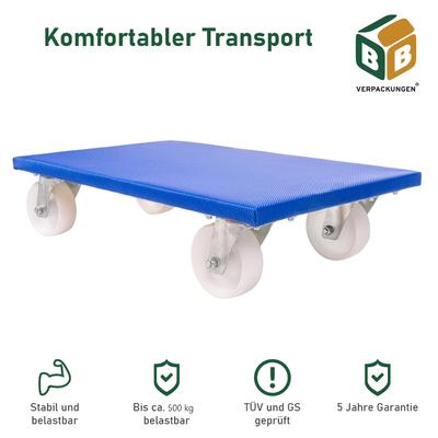 BB-Verpackungen GmbH 3 x Möbelroller (600 x 350 x 145 mm) 500 kg Traglast Kunststoff-Lenkrollen spurloses Rollverhalten Möbelhund BB-Verpackungen