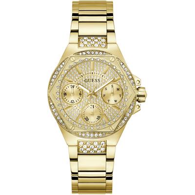 Multifunktionsuhr GUESS "ENVY", gold (goldfarben), Armbanduhren, Damen, Quarzuhr, Armbanduhr, Damenuhr, Datum, Wochentag, Edelstahlarmband