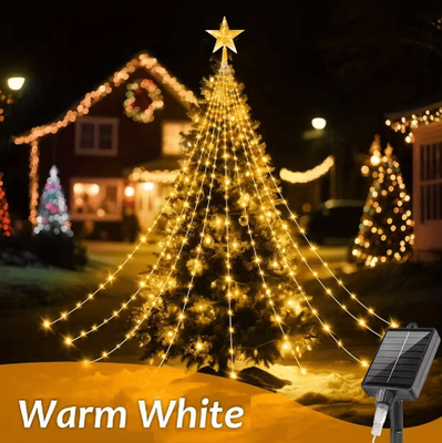 Inspire Curations Five Point Star Waterfall String Lights USB Solar Powered warm White 3m solar Powered