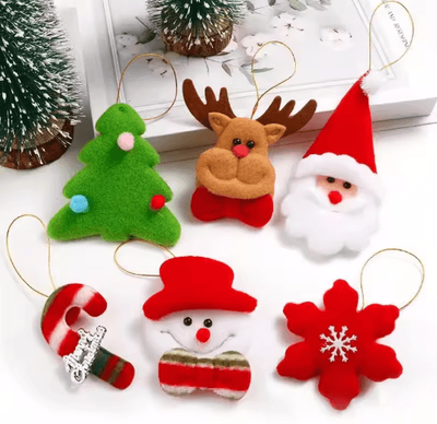 Inspire Picks 6 Piece Plush Christmas Tree Ornaments Set Cute Santa & Holiday Hanging Decorations 6pcs Set