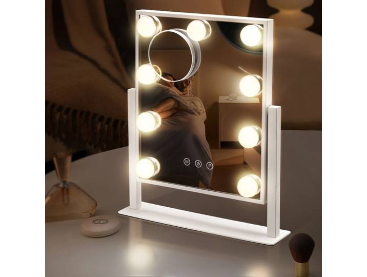 Miroir Maquillage avec 9 Ampoules LED 360° Rotatif Miroir Coiffeuse Lumineux avec Mirroir Maquilleur Lumineux avec 3 Modes