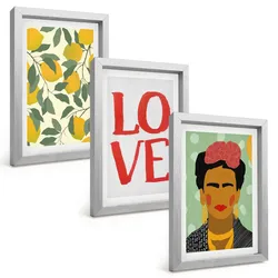 BILDER SET 3er Set - 20x30 cm Silberner Rahmen - Lemons LOVE Porträt von Frida