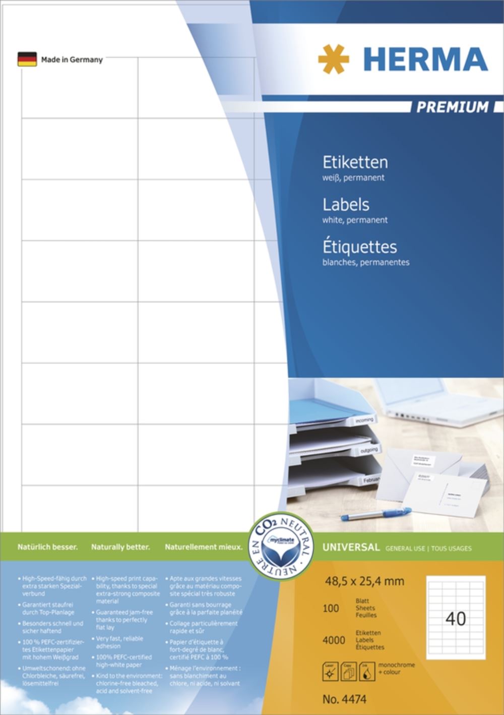 Herma Premium Universal-Etiketten 4.85x2.54 cm (100 Blatt (4000 Etiketten))
