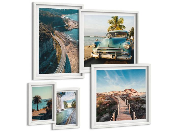Tulup Bilder SET 5er Set - 50x50 cm & 20x30 cm & 40x60 cm Weißer Rahmen - Fuji-Torii-Bambuswald, Japan, Kunststoff, Rechteckig, 40x60 cm, gerahmt, Bilder & Rahmen, Bilder