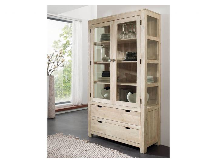 Vitrine Akazie 110x45x200 white stone getüncht  NATURE WHITE #65
