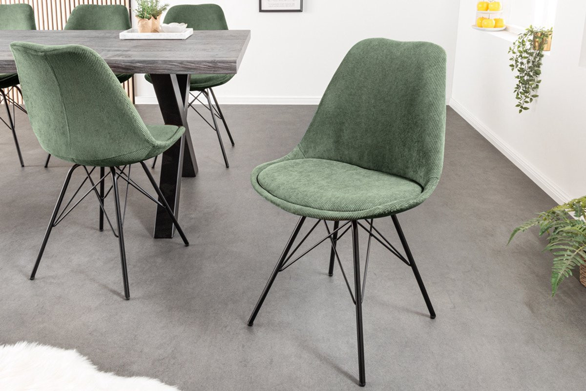 Design stoel SCANDINAVIA MEESTERSTUK groen koord met zwart metalen frame