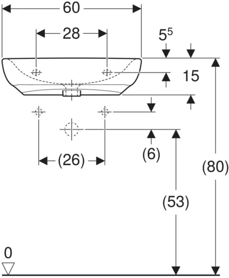 Geberit Waschtisch Renova Comfort 60x55cm, o HL + Ü, BF, we. K-Tect (501990008)