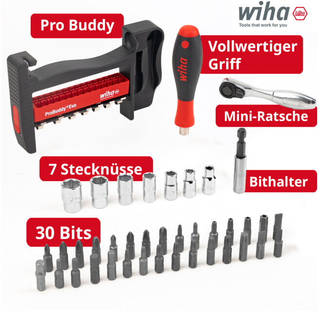 Wiha ProBuddy® Evo Set de 40 pièces de clés à douille et embouts 1/4