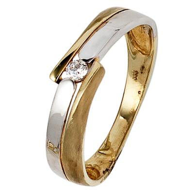 Goldring JOBO "Ring mit Zirkonia" Gr. 56, gold (gelbgold 333), Fingerringe, Damen, 56, Gelbgold 333 Weißgold 333, Gelbgold 333, Weißgold 333, Goldring, 333 Gelbgold Weißgold Bicolor
