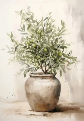 Inspire Picks Retro Olive Tree & Lemon Canvas Wall Art Elegant Mediterranean Botanical Decor 10 20x30cm