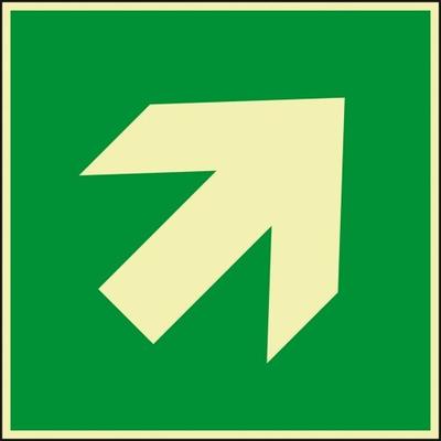 Schild I PERMALIGHT power langnachleuchtend Rettungszeichen Richtungspfeil diagonal, Aluminium, 150x150mm, ASR DIN EN ISO 3864