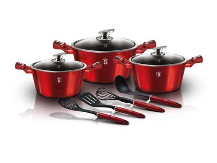 Berlinger Haus Metallic Line- Burgundy Edition 10 Stück Kochgeschirr Set, Burgundy Metallic Line BH/6150 burgundy Edelstahl 18/8