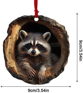 Inspire Select Animal Christmas Acrylic Ornaments 2D Raccoon Owl Bunny Squirrel Bird Tree Hole Pendant, Cute Xmas Tree Decor Gift civet Cat