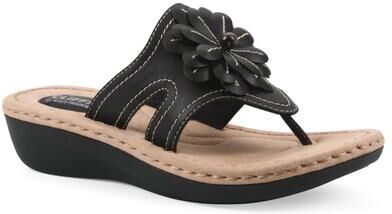 Women's Cashlyn Floral Mini Wedge Sandal by Cliffs in Black Smooth (Size 6 M)