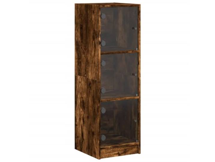 KGFHERENB Highboard mit Glastüren Räuchereiche 35x37x109 cm Kompakter Beistellschrank in Räuchereiche-Optik mit 3 Fächern für Wohnzimmer und Flur. Stabil belastbar bis 60 kg.