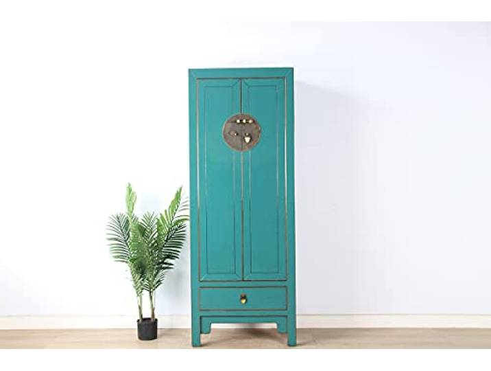 Yajutang Chinesischer Hochzeitschrank 2 Türen 1 Schublade türkis RAL5018