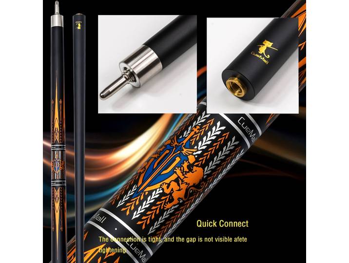 Arbre de queue de billard en Fiber de carbone à faible déflexion de 12.5mm, pointe multicouche, Joint à dégagement rapide, conception double Lion en Bronze