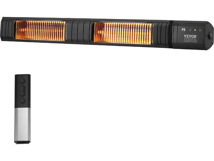 VEVOR Chauffage radiant\, 3000 W\, radiateur de chaleur avec télécommande\, protection IP65\, appareil de chauffage extérieur infrarouge en carbone à 9 vitesses avec minuterie\, pour véranda\, terrasse\, salle à manger\, studio\, arrière-cour\, montage mural