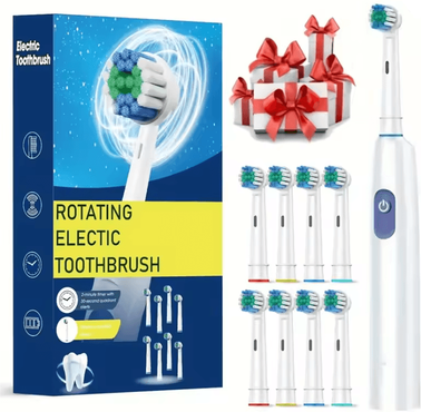 Inspire Essentials ProClean Rotary Electric Toothbrush Rechargeable With 8 Soft Brush Heads white 4 Heads