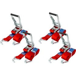 Satz aus vier roten UNITRAILER 4m/50mm/5t Transportgurten mit Spannvorrichtung