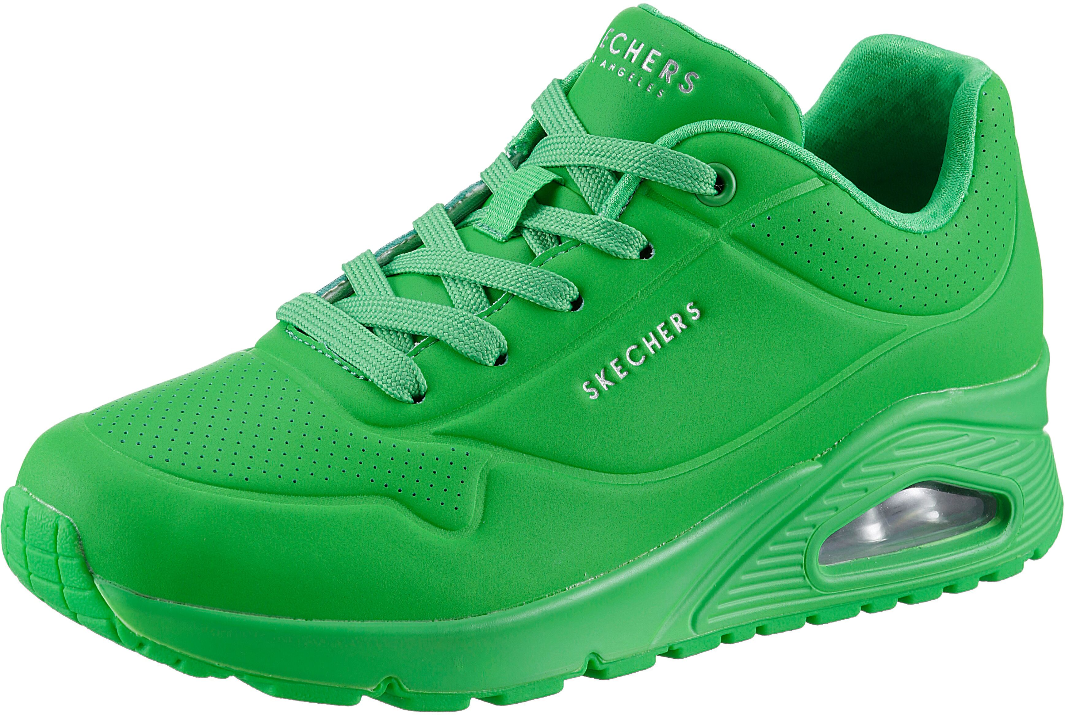 Sneaker SKECHERS "Street Uno - Stand on Air", Damen, Gr. 38, atmungsaktiv, grün (dunkelgrün), Lederimitat, unifarben, Schuhe Sneaker, Freizeitschuh, Halbschuh, Schnürschuh mit Memory Foam