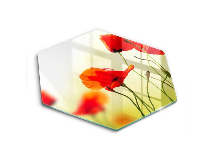 Wallfluent Glasplatte 40 cm Rote Blumen, Hellgelb, Glas, Rund, 40x40 cm, Küchenzubehör, Schneidebretter