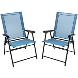 Helloshop26 - Set aus 2 klappbaren Gartenstühlen 65 x 60 x 93 cm ergonomischer Komfort modernes Design blaues Metall 20_0012419