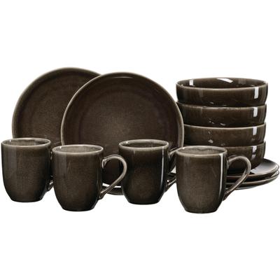 Frühstücks-Geschirrset RITZENHOFF & BREKER "Eda", braun, 12 Stk., Steingut, Geschirr-Sets, aus Steingut für 4 Personen