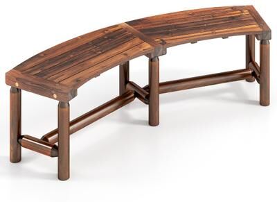 Costway Patio Curved Bench Solid Wood Fire Pit Bench Outdoor Backless Loveseat-Rustic Brown