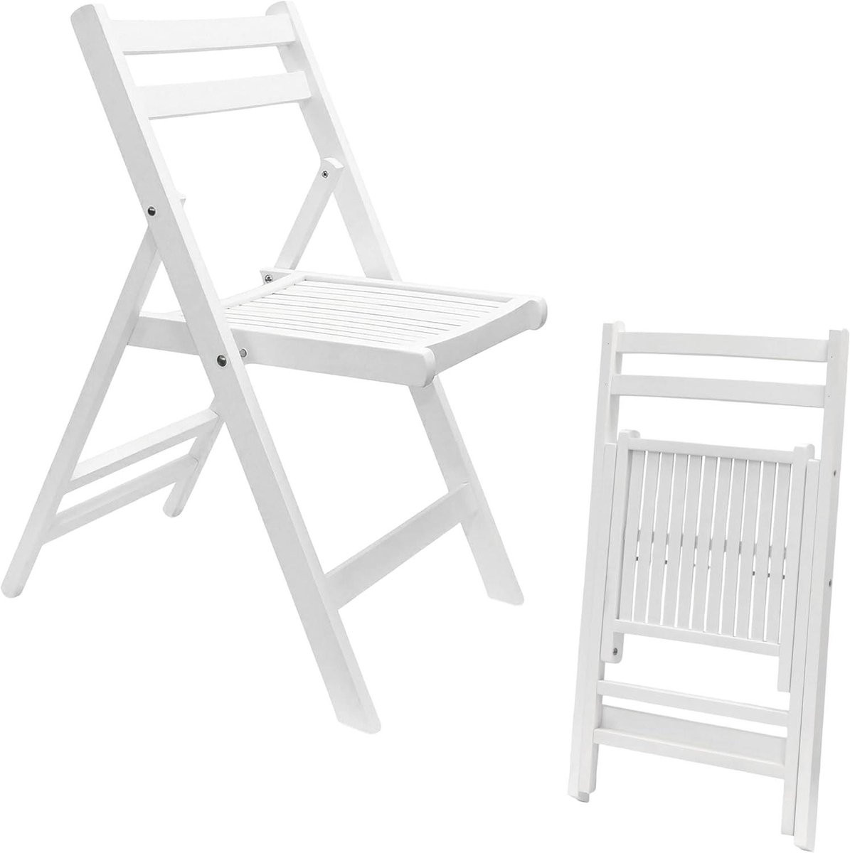 Houten Klapstoel Wit - Opvouwbare Bijzetstoel van Massief Hout - 79 x 59 cm