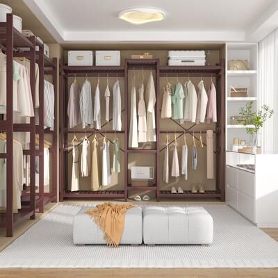 Rackcog Bamboo Closet System Clothes Rack, Large Freestanding Garment Rack Clothing Rack for Hanging Clothes