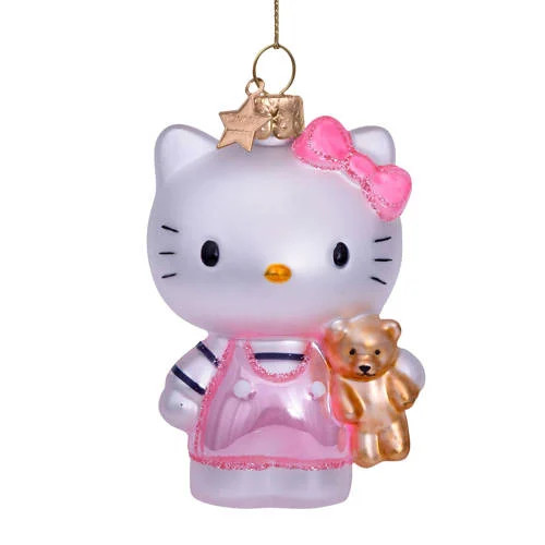 Vondels kerstornament Hello Kitty met beer roze