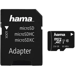Hama microSDXC 256GB Class 10 UHS-I 80MB/s + Adapter/Mobile (256 GB, microSDXC, U1, UHS-I), Speicherkarte, Schwarz
