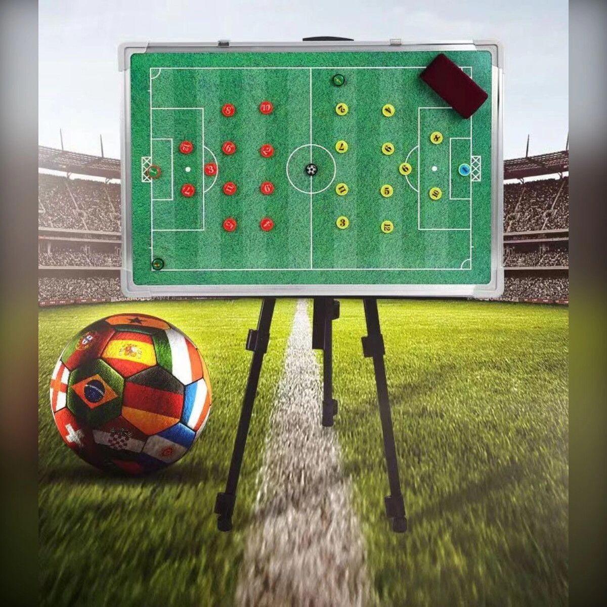 INF Aluminiumlegierung Fußball-Taktiktafel – doppelseitige magnetische Trainertafel mit Markern und Tragetasche