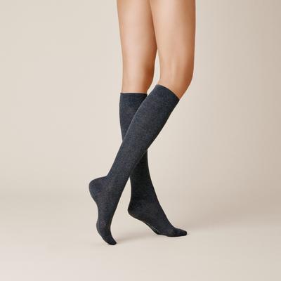 Kniestrümpfe KUNERT "FLY&CARE", Damen, Gr. 39-40, grau (anthrazitmel), Baumwollmischung, normal, Socken Kniestrümpfe, Stützwirkung, weich, elegante Optik
