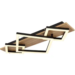 LED Designleuchte Holz Deckenlampe schwarz opal Wohnzimmerleuchte, Metall, 24W 1000Lm warmweiß, LxBxH 54x31,2x7,5 cm