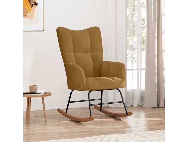 Fauteuil de Chambre 1 place - Brun - ELORAN - Chaise à bascule - Marron Velours - 61x78x98 cm“979935”