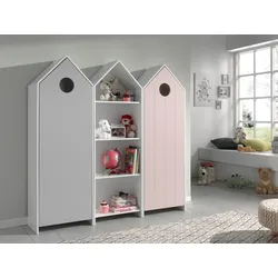 Vipack CASAMI Set 3-teilig - 1x Schrank 1-türig mit Front in Pink, 1x Regalschrank, 1x Schrank 1-türig mit Front in Grau