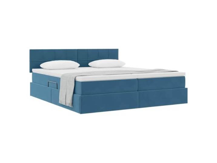 KTHLBRH Boxspringbett mit Matratze, Dunkelblau, 90 x 200 cm Hydraulikheber, Metallrahmen, Samt, 2 Stück, Lagerung