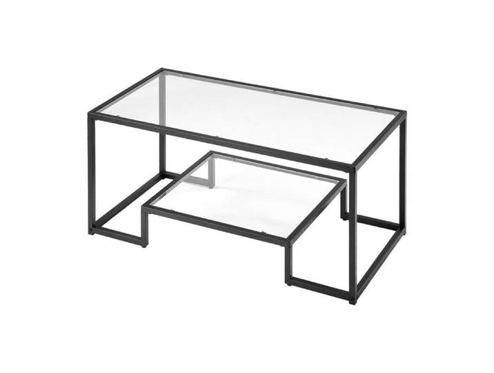 Table Basse - DUOKU - Rectangulaire - Verre Trempé - 2 Niveaux - Noir