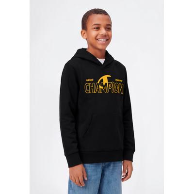 Kapuzensweatshirt CHAMPION "Graphic Terry Hoodie", Jungen, Gr. XXL (176), schwarz (nbk), Obermaterial: 54% Baumwolle, 46% Polyester, Sweatshirts, mit Kapuze, Langarm, gerader Abschluss, aus Baumwolle und Polyester