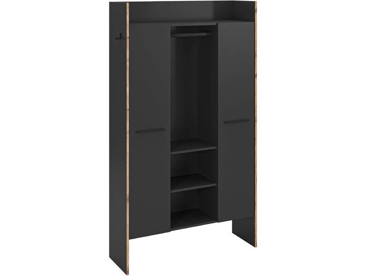 Garderobenschrank HOME AFFAIRE MUSTA, Breite: 70cm, mit Kleiderstange, 2 Haken, 2 Türen, 1 Hutablage , schwarz (basalt grau, nox oak nachbildung), B:105cm H:190cm T:37cm, FSC-zertifizierter Holzwerkstoff, Schränke, Garderobenschrank, Dielenschrank, Flurschrank, Schrank, Universalschrank, Sitzbank