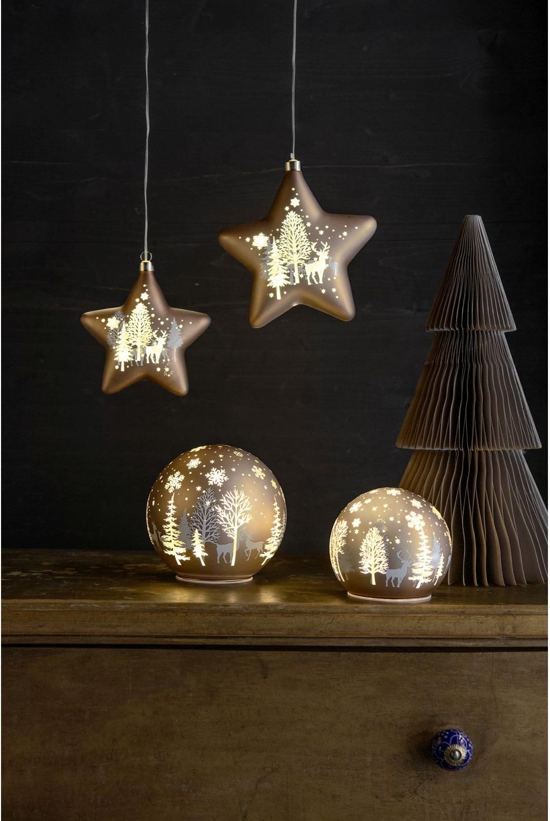 STT LED Dekofigur "Glass Star Set 2 Stk.", braun (goldfarben), Ø 18cm, 2 Stk., Leuchten, LED Dekofigur goldfarben Ø 18cm, 2 Stk.