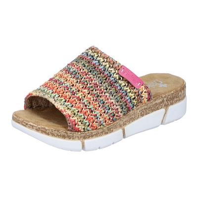 Pantolette RIEKER, Damen, Gr. 43, bunt (multi), Textil, Schuhe Pantolette, Keilabsatz, Sommerschuh, Schlappen im Sommerlook