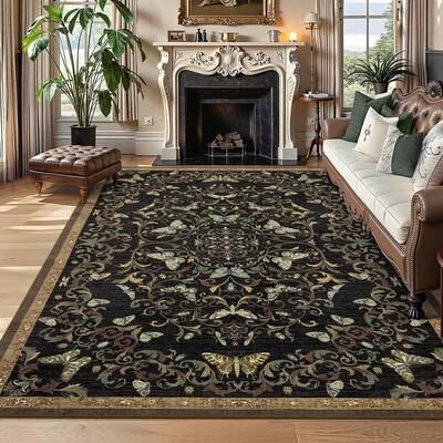 Garvee Vintage Butterfly Floral Washable Area Rug