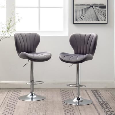 Upholstered Adjustable Swivel Barstools Set Of 2