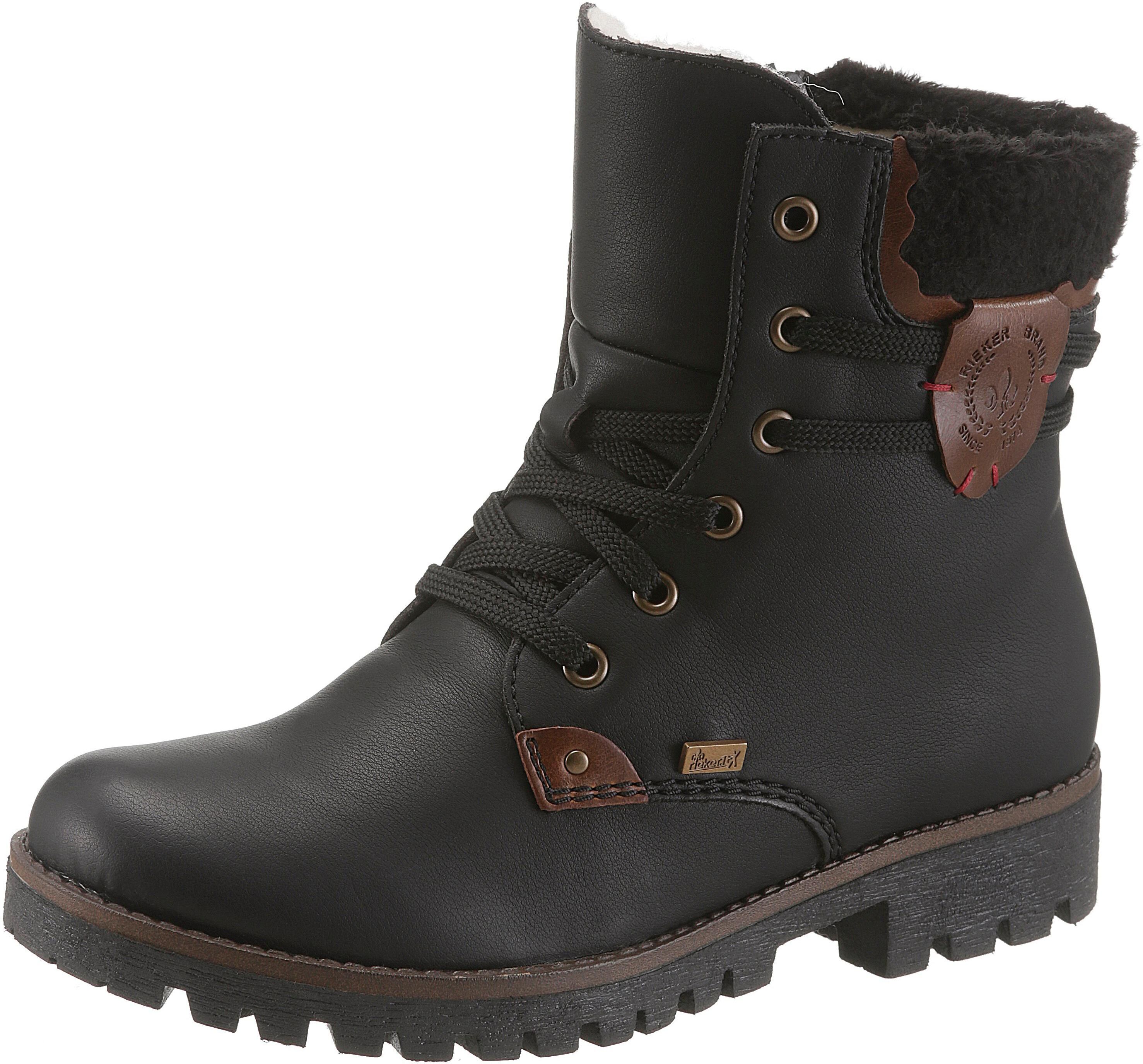 Winterboots RIEKER, Damen, Gr. 43, Schurwolle, schwarz, Lederimitat, Schuhe Winterboots, Winterstiefelette, Schnürstiefelette, Boots mit Tex-Ausstattung schwarz 43, Schurwolle