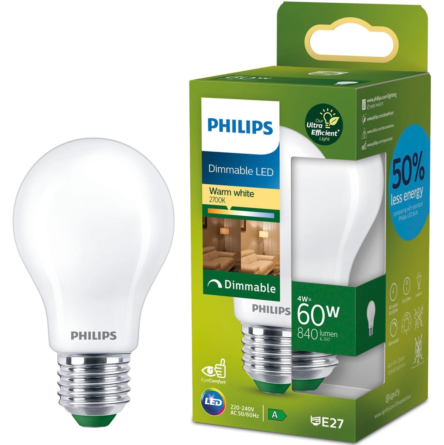 Philips LED Matte gloeilamp A60 E27 60W equivalent 840 lumen