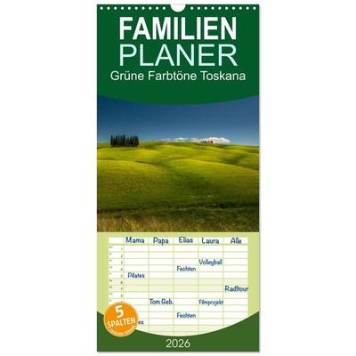 Familienplaner 2026 - Grüne Farbtöne Toskana mit 5 Spalten (Wandkalender, 21 x 45 cm) CALVENDO
